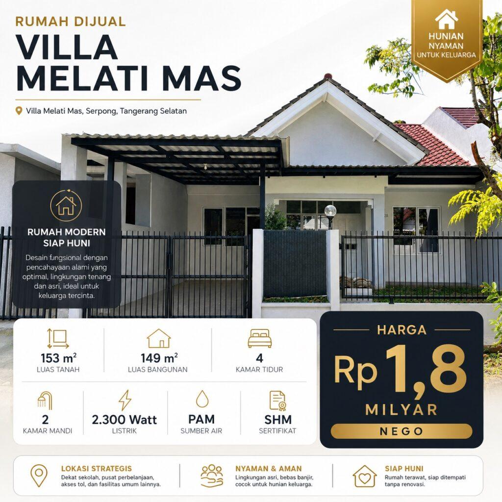 Dijual Rumah Siap Huni di Villa Melati Mas Blok Sr (Ruth) Rumah Siap Huni Serpong 2026